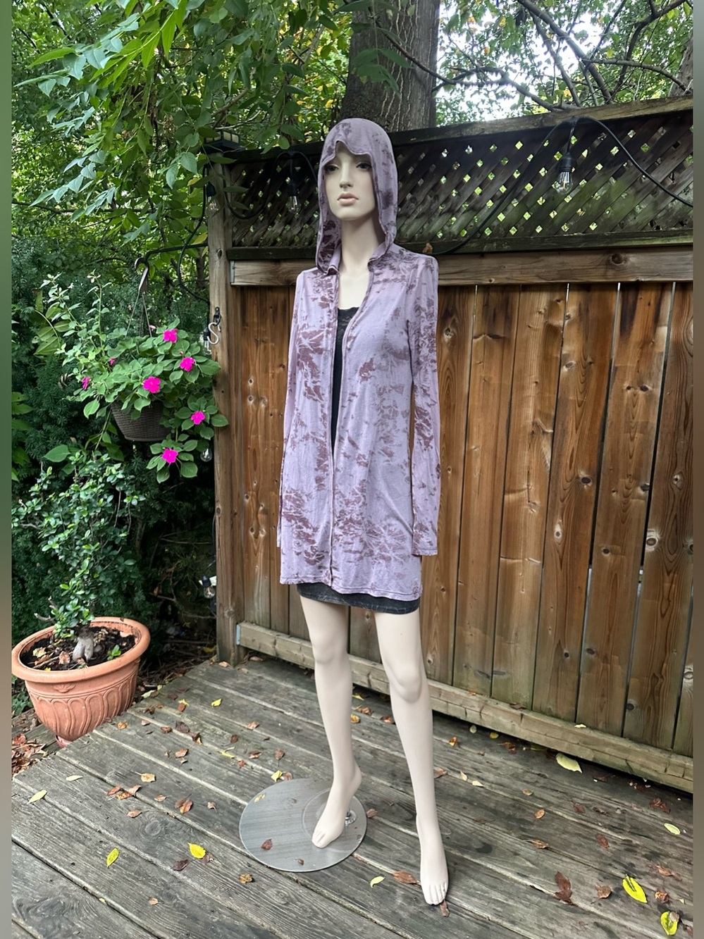 Mauve-Lavender Hooded Open-Front Cardigan
